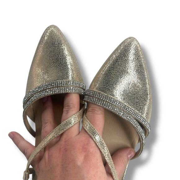 Lifestride Metallic Pointy Toe Heels 9.5 Rhinestone Buckle Arlo 2 Slingback Pump - Picture 10 of 11